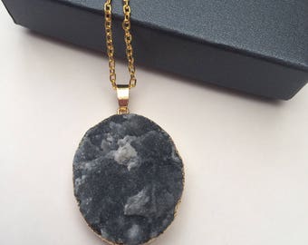 Gorgeous blue druzy gemstone necklace. (Design 4)