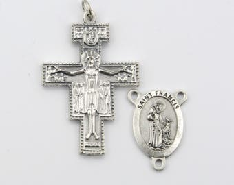 ITALY Saint FRANCIS Rosary Centerpiece San Damiano Crucifix ~ 2 piece Rosary Set ~ St. Francis Center Rosaries Parts Saint Francis Prayer