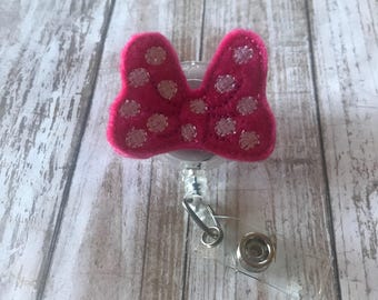 Pink Bow | Pink Bow Badge Reel | Bow | Bow Badge Reel | Mouse Bow | Mouse Bow Badge Reel | Badge Reel | Badge Holder | ID Badge Reel