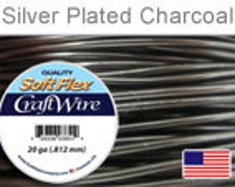20 Gauge Charcoal Silver Plated Wire, Soft Flex, Tarnish Resistant, Round, Supplies, Findings, Craft Wire