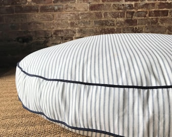 Navy Blue Ticking Stripe Dog Bed Cover - Six colors and monogram option.