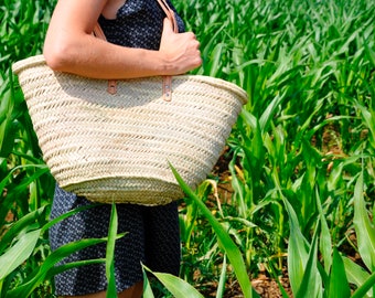straw bag Handmade with long handles (zipper closure)- Summer bag, straw bag, french market basket, straw bag, market bag