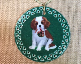 Cavalier King Charles Spaniel Puppy Mistletoe Ornament