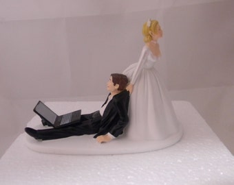 Wedding Reception Party Laptop Computer Nerd Geek Cake Topper