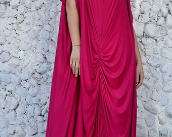 Fuchsia Maxi Dress, Fuchsia Loose Kaftan, Extravagant Viscose Kaftan TDK237 by TEYXO