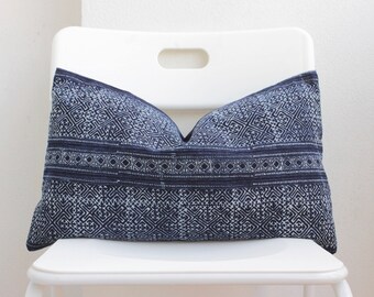 Hmong Blue Batik indigo Lumbar Pillow Cover CL20