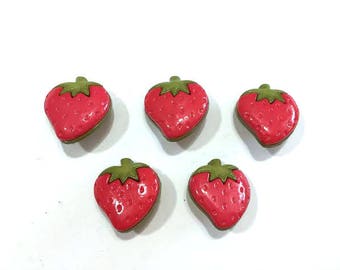 Strawberry Buttons Galore (7/8") Berry Patch Set of 5 Shank Back Crafting Scrapbooking Supplies - 190 A