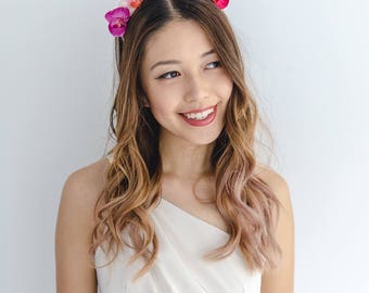 orchid flower crown headband / pink mix // spring racing flower crown headband fascinator, statement floral headpiece