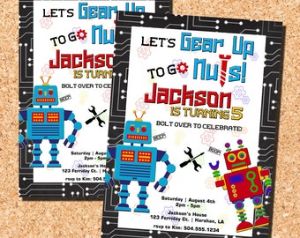 Robot Invitations, Robot Birthday Invitations, Robot Party Invitations, Robot Birthday Party Invitations, Digital Printable Invitations