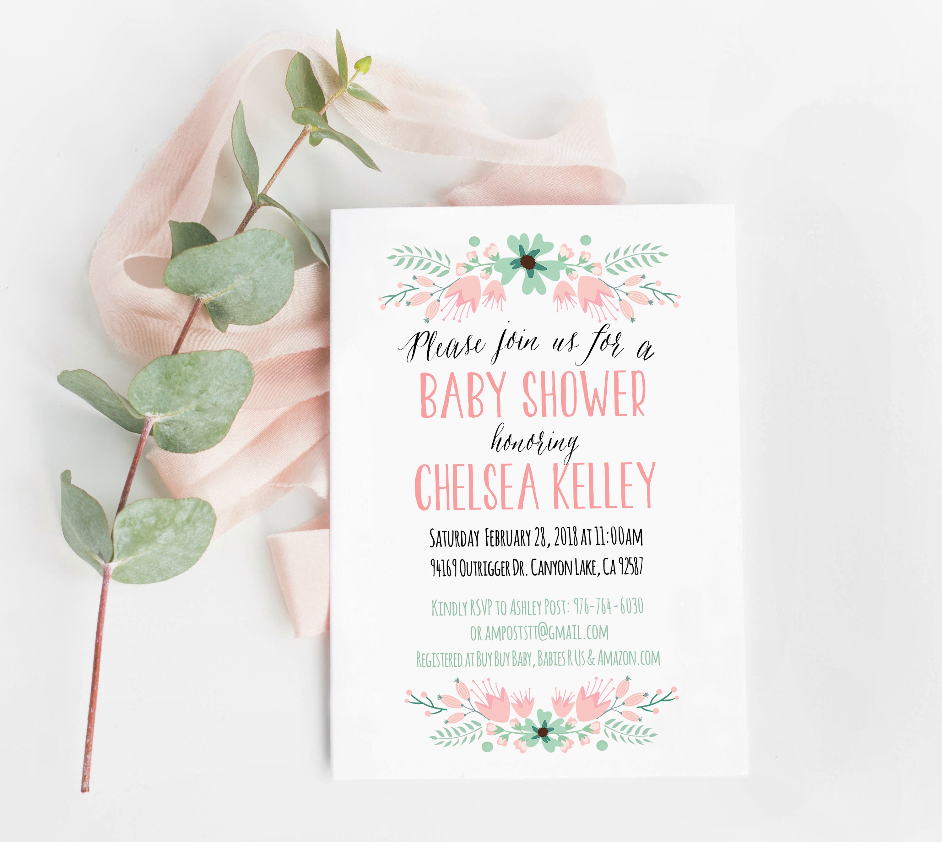 Unique baby shower invitation Floral baby shower invite baby