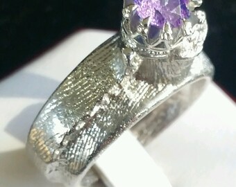 Sterling Silver Ring with rough amathest sapphie