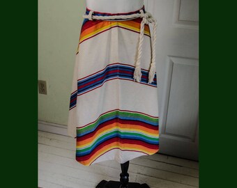 Vintage 1970's Rainbow Chevron Pattern Canvas Skirt Large