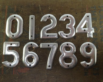 Vintage address numbers - small metal number - sign number - industrial metal number - small number charm telephone pole number - number set