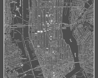 new york city map new york city manhattan street map vintage dark gray print poster