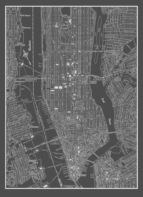 new york city map new york city manhattan street map vintage