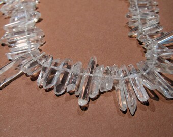 Full 16" Strand Polished Quartz Crystal Points Matchstick Sticks Teeth Top Drilled Supply Beading Wire Wrapping 119pcs 17T2 B