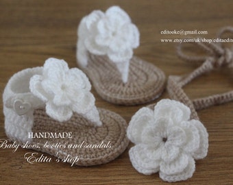 Crochet baby set, baby headband, gladiator sandals, 0-3, 3-6, 6-9 months, tieback, baby booties, shoes, flower sandals, baby slippers, gift