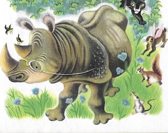Vintage Original 1940's Tibor Gergely Illustration - A Day In The Jungle - A Little Golden Book