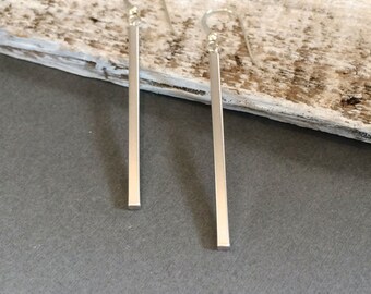 Silver Long Bar Dangle Earrings, Silver Bar Earrings, Sterling Silver Long Bar Earrings, Silver Spear Earrings, Silver Drop Bar Earrings