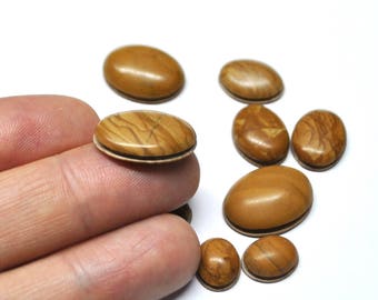 Wood Jasper Grooved Oval Cabochons Natural Gemstone Macrame Micromacramé Supply Woven Design - 10 Cabs - 12.0-20.3 mm - 80.3 ct - 170630-16