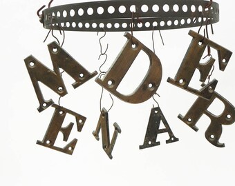Lot 7 Vintage Brass Alphabets Letters Initials Signs Assemblage Steampunk Craft Supply