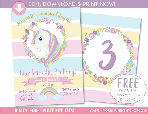 Unicorn Party Invitations Free 5