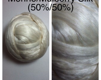 Merino Silk Top 50/50 Ecru / Merino Cultivated Silk / Merino Mulberry Silk / Merino Bombyx Silk / 1lb / 16oz