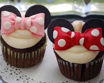 Minnie Mouse Edible Fondant Bows with Ears Cupcake Toppers