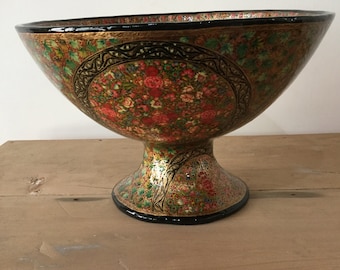Antique handmade handpainted papier Mache fruit bowl