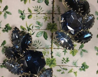 Vintage blue cluster rhinestone earrings
