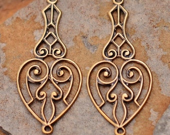 2 Trinity Brass Antique Gold Patina Naomi Scroll Connector 13.5 x 31mm - LOW SHIPPING