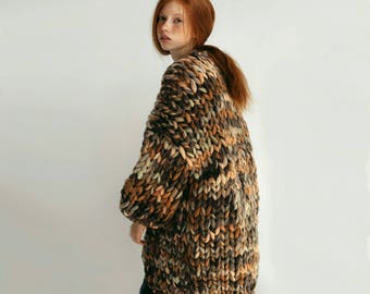 Oversized Chunky cardigan coat Chunky merino knit Oversized cardigan Chunky knit coat Merino wool coat Melange cardigan