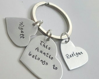 This auntie, belongs to, auntie gift, gift for aunt, special aunt, aunt gift, aunt birthday, sister gift, Hand stamped, aunt keychain