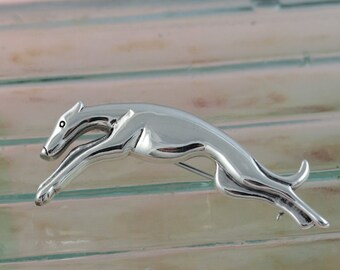 Sterling Silver Art Deco Styled Dog Brooch / Silver Whippet Pin / Dog Jewelry / Racing Dog Brooch