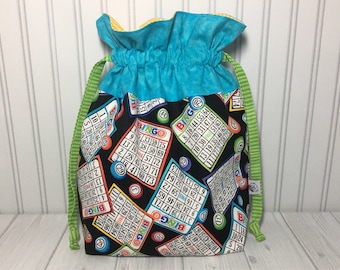 Large Drawstring Knitting Crochet Project Bag - Bingo
