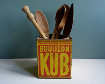 vintage french tin, bouillon kub,red,yellow