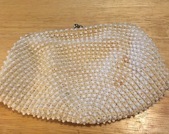 White Beaded Clutch/Strap Evening Bag