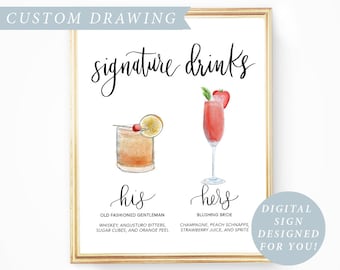 His Hers Drink, Digital Signature Drinks Sign Printable, Signature Drink Sign Wedding Illustrated Signature Cocktail Sign Wedding Drink Sign