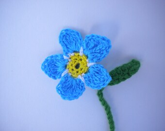 Crochet Flower Blue Forget Me Not - Bookmark