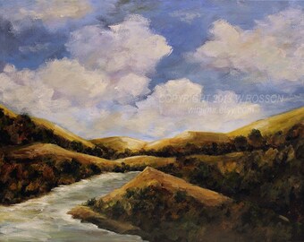 River and Mountaings, Original Painting, Landscape, River painting, Mountain Painting, Winjimir, Home Decor, Office, Wall Art, Gift, Art