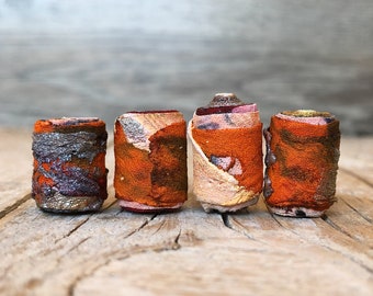 4 Handmade Fabric Beads - Fiber Art Beads - Textile Art Beads - Hippie Boho Bead - Focal Beads