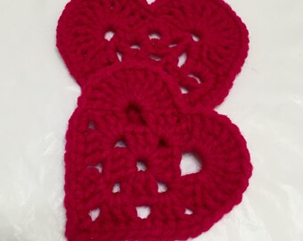 Crochet Heart Appliqués, Lg Crocheted Hearts, Valentines Day, Heart Embellishment