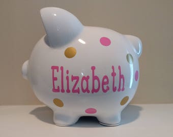 Personalized Piggy Bank.Custom Piggy Bank.Baby Shower Gift.Piggy Bank.Girl Piggy Bank.Boy Piggy Bank.Girl Bank.Mint and Pink Piggy Bank
