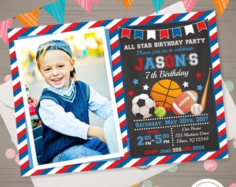 ALL STAR SPORTS Invitation Photo All Star Invitation Sports Invitation Sports Birthday Invitation Boys All Star Birthday Party Sports Party
