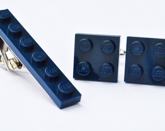 LEGO ® Plate Cufflinks and Tie Clip - DARK BLUE