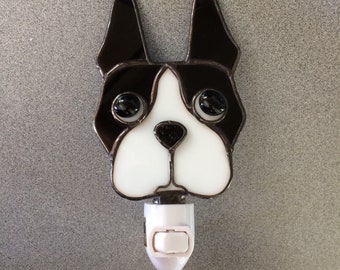 Boston Terrier Stained Glass Dog Night Light