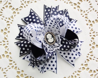 Polka Dot Hair Bow Girls Hair Bows School Bow Blue And White Back To School Bows School Uniform For Girls School Hair Accessories For Girls