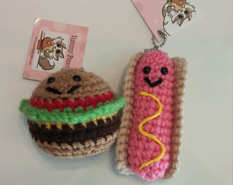 Set of 2 BFF Keychains - Hot dog and Hamburger