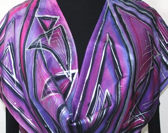 Purple, Lavender Hand Painted Silk Shawl, Hand Dyed Silk Scarf, PURPLE ICE, in Several SIZES. Mother Gift, Bridesmaid Gift, Christmas Gift