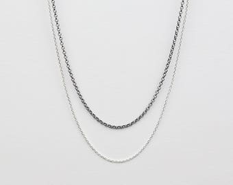 Black and Silver Chain Necklace, Sterling Silver Necklace, Minimalist Jewelry, Minimalist Necklace, Simple Necklace, Layered Necklace, Gift